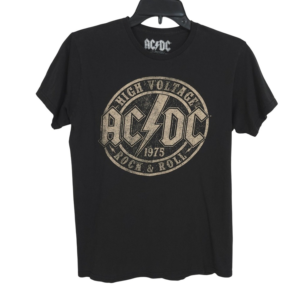 AC/DC High Voltage 1975 Rock & Roll Graphic Band T-Shirt Medium Faded Distressed